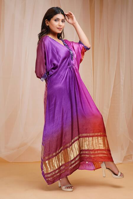 Buy Farha Syed Purple Modal, Satin, Silk Sequins, Beads V-neck Floral Embroidered Kaftan Online at Aza Fashions Buy_Farha Syed_Purple Modal, Satin, Silk Sequins, Beads V-neck Floral Embroidered Kaftan _Online_at_Aza_Fashions