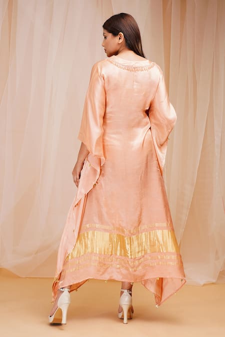 Shop_Farha Syed_Orange Modal, Satin, Silk Sequins, Beads Figurine Embroidered Placement Kaftan _at_Aza_Fashions