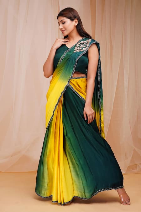 Farha Syed 4D Dyed Pre-Draped Saree With Blouse 