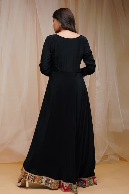 Shop_Farha Syed_Red Crepe, Gingham, Taffeta, Cotton Cut Hem Anarkali With Gajji Silk Dupatta _at_Aza_Fashions