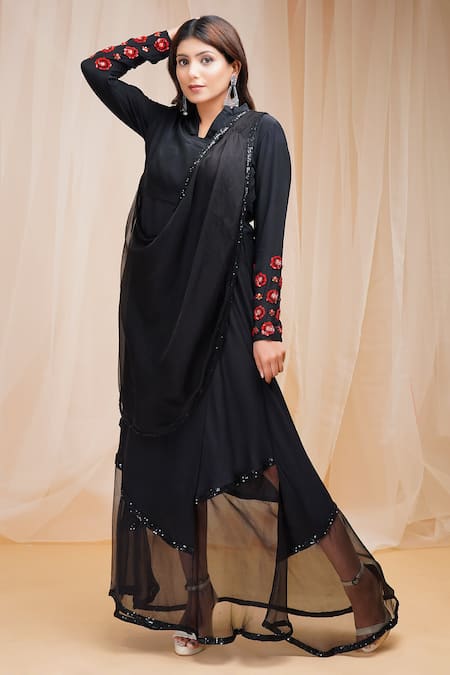 Farha Syed Draped Floral Embroidered Dress 