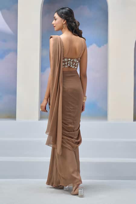 Silky Bindra X AZA Aylin Pre-Draped Saree With Embroidered Blouse 