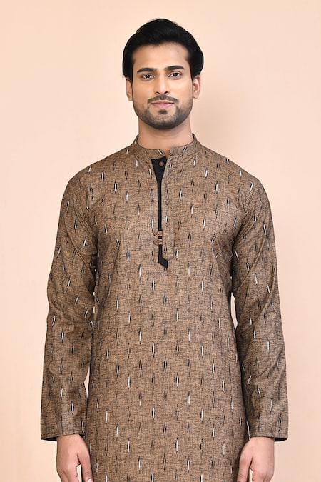 Buy_Arihant Rai Sinha_Brown Cotton Abstract Print Straight Kurta_Online_at_Aza_Fashions
