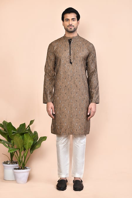 Shop_Arihant Rai Sinha_Brown Cotton Abstract Print Straight Kurta_Online_at_Aza_Fashions