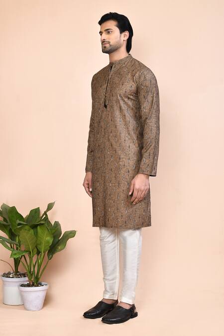 Arihant Rai Sinha_Brown Cotton Abstract Print Straight Kurta_at_Aza_Fashions