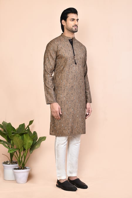 Buy_Arihant Rai Sinha_Brown Cotton Abstract Print Straight Kurta