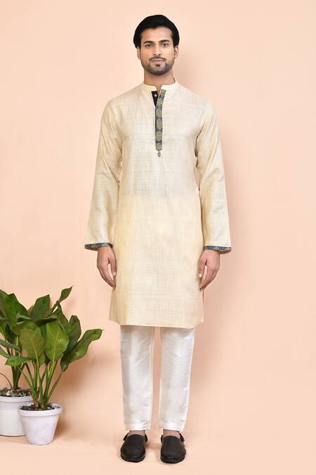 Arihant Rai Sinha_Beige Cotton Mandarin Collared Kurta_Online_at_Aza_Fashions