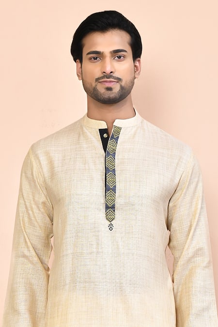 Buy Arihant Rai Sinha Beige Cotton Mandarin Collared Kurta Online at Aza Fashions Buy_Arihant Rai Sinha_Beige Cotton Mandarin Collared Kurta_Online_at_Aza_Fashions