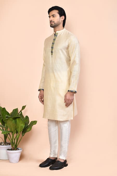 Shop_Arihant Rai Sinha_Beige Cotton Mandarin Collared Kurta_Online_at_Aza_Fashions