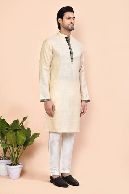 Arihant Rai Sinha_Beige Cotton Mandarin Collared Kurta_at_Aza_Fashions