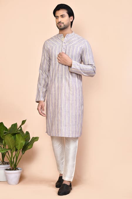 Arihant Rai Sinha Purple Cotton Woven Stripe Pattern Kurta 