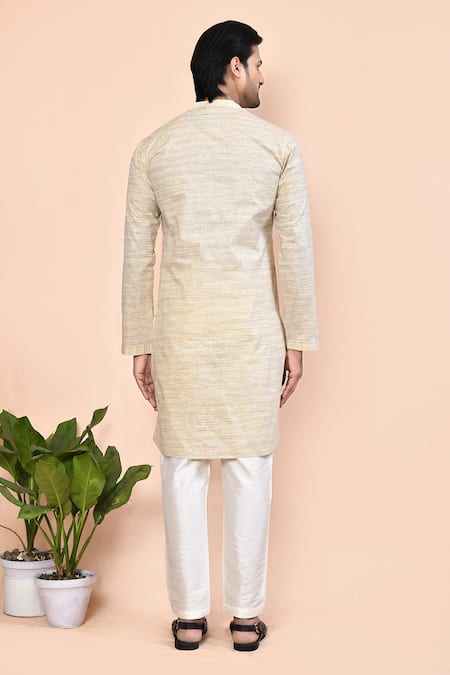 Shop_Arihant Rai Sinha_Beige Cotton Embroidery Placement Kurta _at_Aza_Fashions