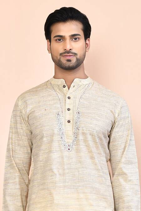 Buy Arihant Rai Sinha Beige Cotton Embroidery Placement Kurta Online at Aza Fashions Buy_Arihant Rai Sinha_Beige Cotton Embroidery Placement Kurta _Online_at_Aza_Fashions
