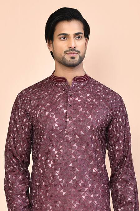 Arihant Rai Sinha Brown Cotton Embroidery Geometric Print Straight Kurta at Aza Fashions Arihant Rai Sinha_Brown Cotton Embroidery Geometric Print Straight Kurta _at_Aza_Fashions