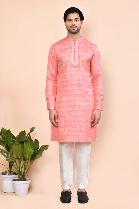 Arihant Rai Sinha_Pink Cotton Banarasi Placket Kurta _Online_at_Aza_Fashions