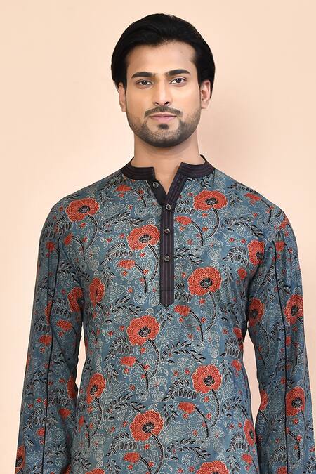 Buy Arihant Rai Sinha Grey Cotton Floral Ajrakh Print Kurta Online at Aza Fashions Buy_Arihant Rai Sinha_Grey Cotton Floral Ajrakh Print Kurta_Online_at_Aza_Fashions