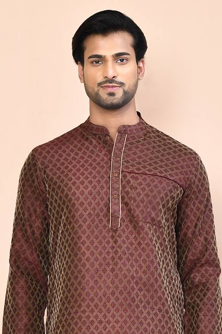Buy Arihant Rai Sinha Brown Cotton Embroidery Flower Butti Pattern Kurta Online at Aza Fashions Buy_Arihant Rai Sinha_Brown Cotton Embroidery Flower Butti Pattern Kurta _Online_at_Aza_Fashions