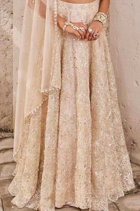Buy_Nidhika Shekhar_Cream Organza, Satin Maharani-e-khaas Floral Embroidered Bridal Lehenga Set _Online_at_Aza_Fashions