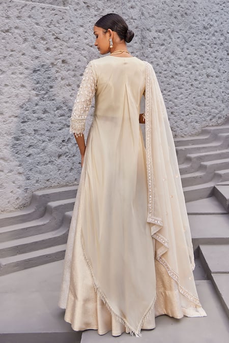 Nidhika Shekhar Sunheri Zari Sequin Embroidered Kurta Lehenga Set 