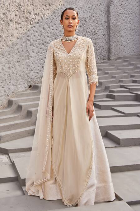 Nidhika Shekhar Gold Organza, Linen, Georgette Sunheri Zari Embroidered Kurta Lehenga Set Online at Aza Fashions Nidhika Shekhar_Gold Organza, Linen, Georgette Sunheri Zari Embroidered Kurta Lehenga Set _Online_at_Aza_Fashions