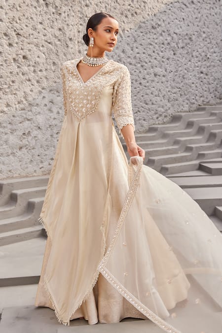 Buy Nidhika Shekhar Gold Organza, Linen, Georgette Sunheri Zari Embroidered Kurta Lehenga Set Online at Aza Fashions Buy_Nidhika Shekhar_Gold Organza, Linen, Georgette Sunheri Zari Embroidered Kurta Lehenga Set _Online_at_Aza_Fashions