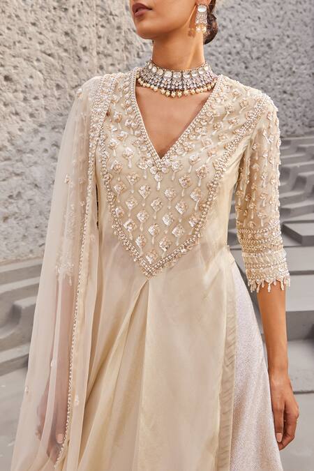 Shop Nidhika Shekhar Gold Organza, Linen, Georgette Sunheri Zari Embroidered Kurta Lehenga Set Online at Aza Fashions Shop_Nidhika Shekhar_Gold Organza, Linen, Georgette Sunheri Zari Embroidered Kurta Lehenga Set _Online_at_Aza_Fashions