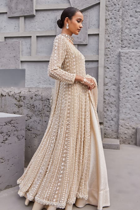 Nidhika Shekhar Suvarn Bela Maharani Floral Sequin Embroidered Cape Lehenga Set 