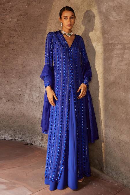 Buy Nidhika Shekhar Blue Organza, Crepe, Utsav Chamakate Sitaare Embroidered Cape Lehenga Set Online at Aza Fashions Buy_Nidhika Shekhar_Blue Organza, Crepe, Utsav Chamakate Sitaare Embroidered Cape Lehenga Set _Online_at_Aza_Fashions