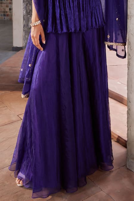 Buy_Nidhika Shekhar_Purple Organza, Crepe, Satin Jashan-e-utsav Embroidered Peplum Kurta Sharara Set _Online_at_Aza_Fashions
