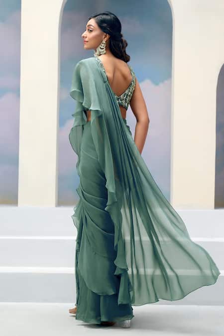 Silky Bindra X AZA Stella Pre-Draped Ruffle Saree With Blouse 