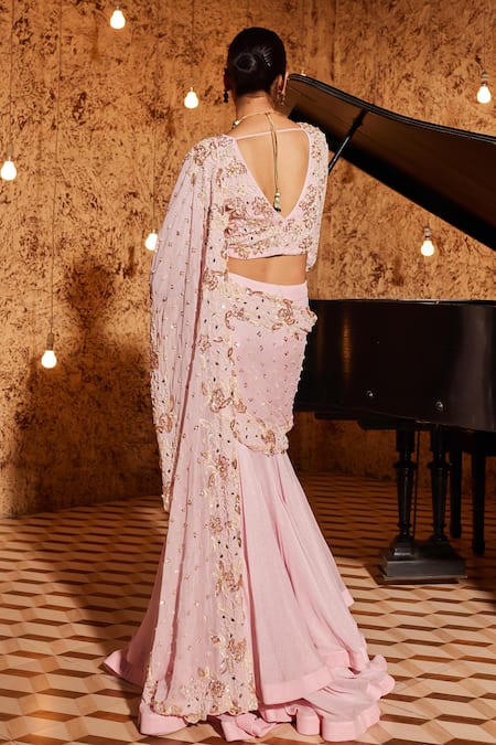 Nidhika Shekhar Jashan-E-Bahaar Embroidered Mermaid Pre-Draped Saree With Blouse 