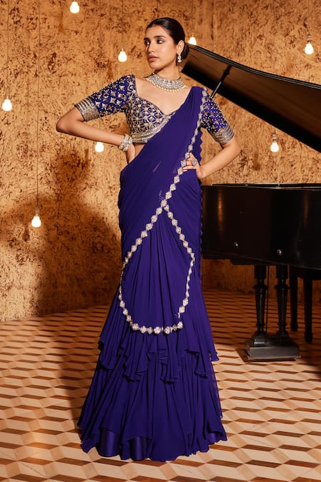 Nidhika Shekhar Barkha Draped Tiered Mermaid Pre-Draped Saree With Blouse 