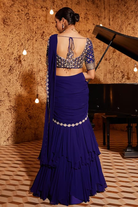 Shop NIDHIKA SHEKHAR Purple Silk, Barkha Draped Tiered Mermaid Saree With Blouse at Aza Fashions Shop_NIDHIKA SHEKHAR_Purple Silk, Barkha Draped Tiered Mermaid Saree With Blouse _at_Aza_Fashions
