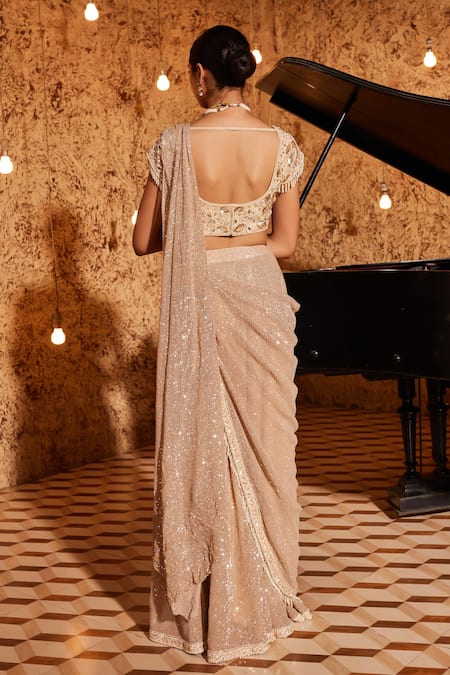 NIDHIKA SHEKHAR Jhilmil Jalsaa Sequin Embellished Pre-Draped Saree With Blouse 