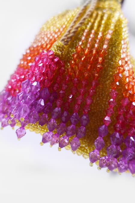 Buy_Versuhz_Yellow Crystals Fringe Ombre Potli Bag _Online_at_Aza_Fashions