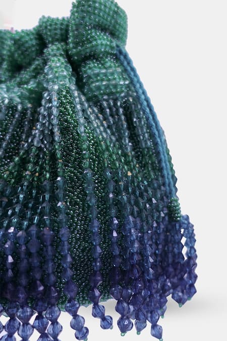 Versuhz_Green Crystals Jade Fringe Ombre Potli Bag _Online_at_Aza_Fashions