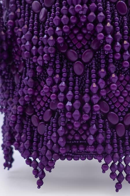 Versuhz_Purple Beads Dangling Chevron Potli Bucket Bag _Online_at_Aza_Fashions