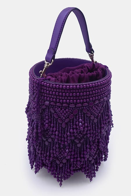 Buy_Versuhz_Purple Beads Dangling Chevron Potli Bucket Bag _Online_at_Aza_Fashions