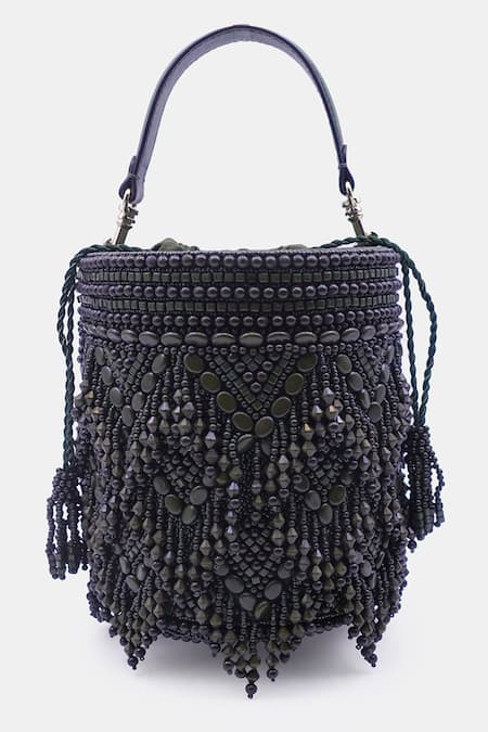 Versuhz Chevron Beads Embellished Potli Bucket Bag 