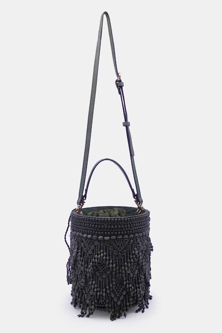 Versuhz_Green Beads Chevron Embellished Potli Bucket Bag _Online_at_Aza_Fashions