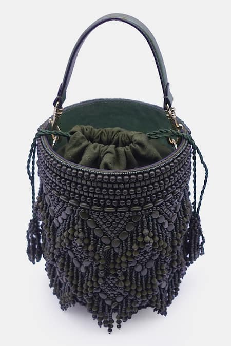 Buy_Versuhz_Green Beads Chevron Embellished Potli Bucket Bag _Online_at_Aza_Fashions