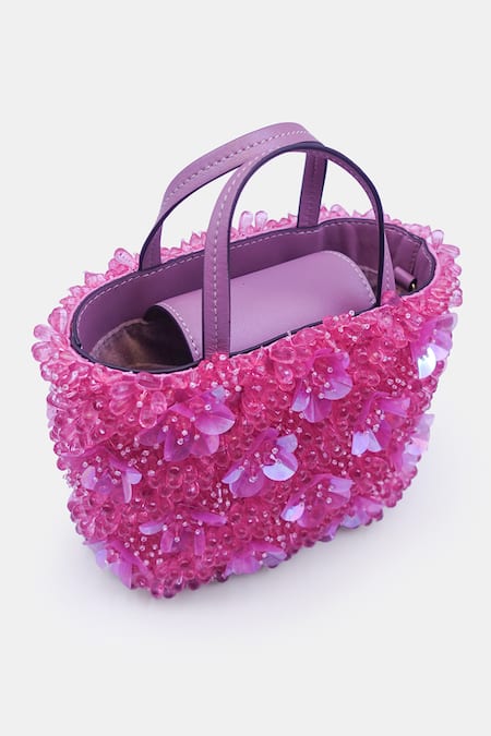 Buy Versuhz Pink Crystals 3d Orchid Glass Embellished Mini Tote Bag Online at Aza Fashions Buy_Versuhz_Pink Crystals 3d Orchid Glass Embellished Mini Tote Bag_Online_at_Aza_Fashions