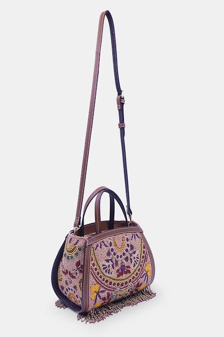 Buy_Versuhz_Beige Beads The Poppy Floral Mini Tote Bag _Online_at_Aza_Fashions
