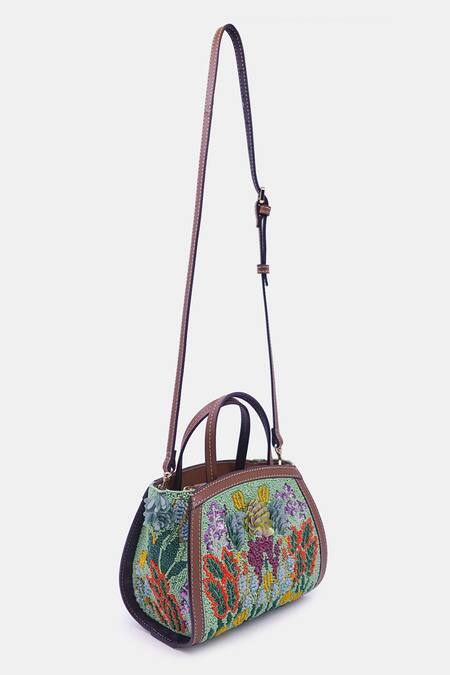 Versuhz_Green Sequin Gardenia Beaded Embellished Mini Tote Bag _Online_at_Aza_Fashions