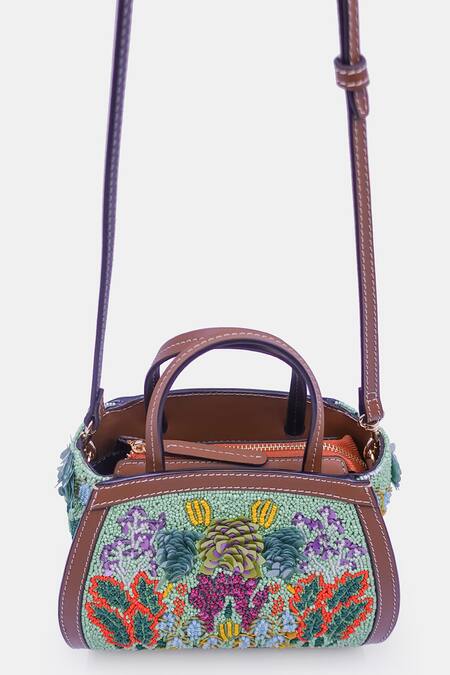 Versuhz_Green Sequin Gardenia Beaded Embellished Mini Tote Bag _at_Aza_Fashions