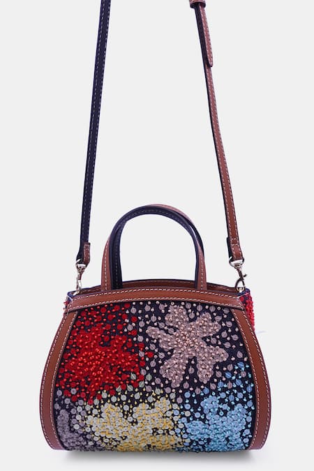 Buy_Versuhz_Blue Sequin Flora Embellished Mini Tote Bag _Online_at_Aza_Fashions