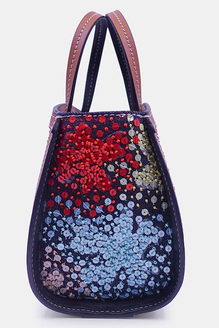 Shop_Versuhz_Blue Sequin Flora Embellished Mini Tote Bag _Online_at_Aza_Fashions