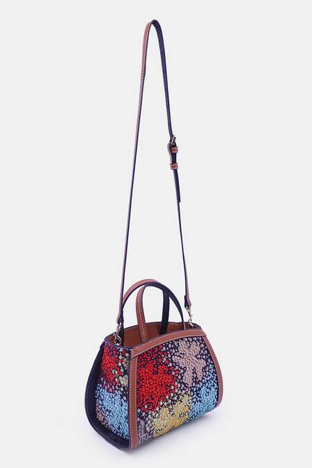 Versuhz_Blue Sequin Flora Embellished Mini Tote Bag _at_Aza_Fashions