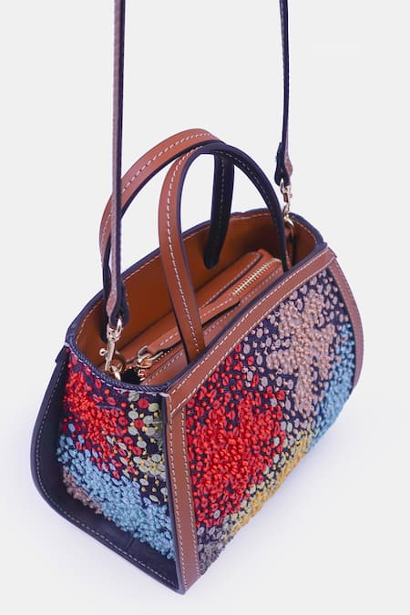 Buy_Versuhz_Blue Sequin Flora Embellished Mini Tote Bag 