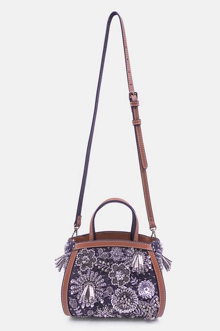 Shop Versuhz Blue Cutdana Celeste Bloom Embellished Mini Tote Bag at Aza Fashions Shop_Versuhz_Blue Cutdana Celeste Bloom Embellished Mini Tote Bag_at_Aza_Fashions
